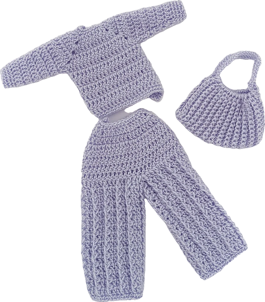Conjunto lila con bolso, tejido a crochet por Ana