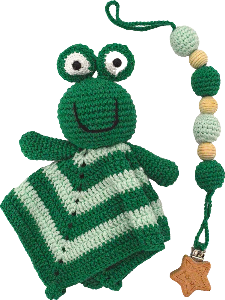 Dudú ranita con chupetero, tejido a crochet por Ana