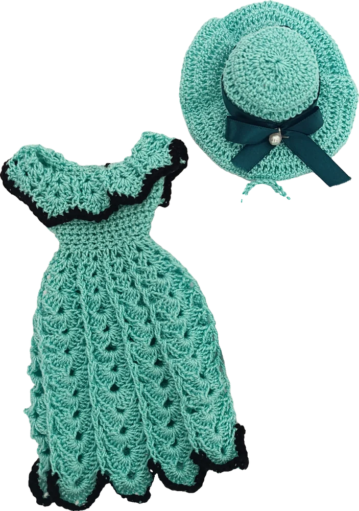 Vestido aguamarina con pamela, tejido a crochet por Ana